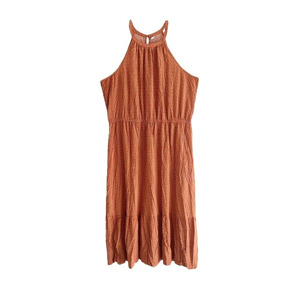 Old Navy Floral Halter Maxi Dress XXL Orange Sleeveless Tiered Flowy - Picture 12 of 12
